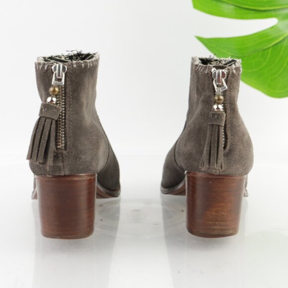Toms Womens Leila Boots Size 8.5 Taupe Gray Suede Booties Block Heel Comfy Boho - Picture 6 of 12